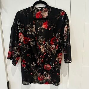 Floral Black Kimono Top Small